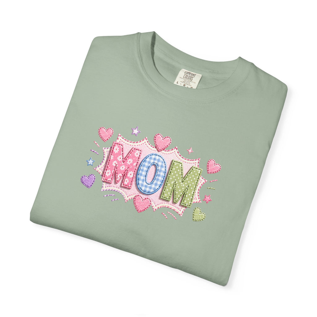Mom Hearts T‑Shirt — Cute Pastel "MOM" Graphic Tee for Mother's Day & Everyday