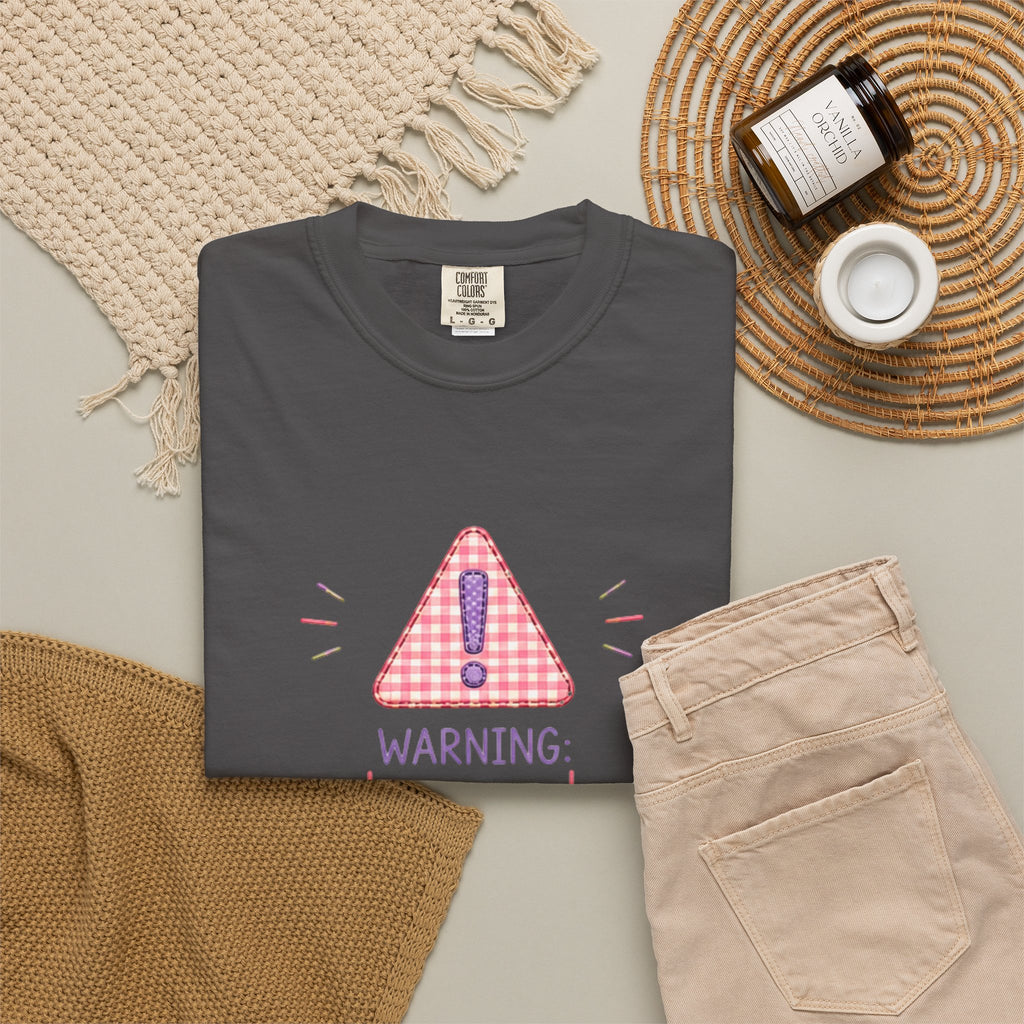 T-Shirt — "Warning: Hormonal" Cute Pink Gingham Alert Graphic