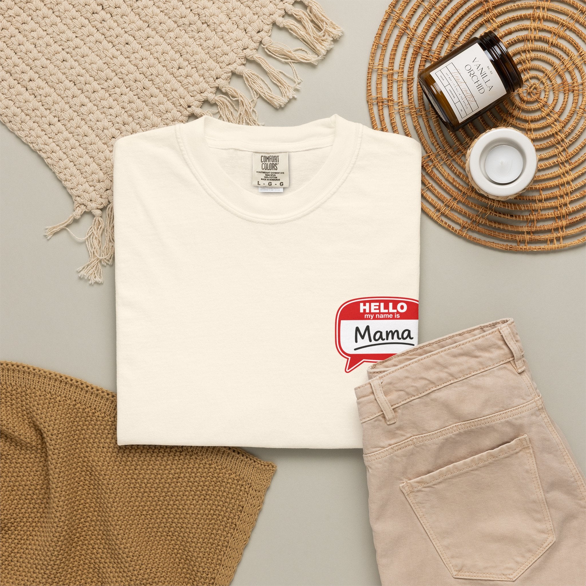 Hello Mama Pocket T‑Shirt — Cute 'Hello Mama' Name Tag Graphic Tee for New and Expecting Moms