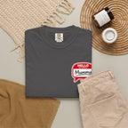 T-Shirt — "Hello Mummy" Retro Name-Tag Graphic