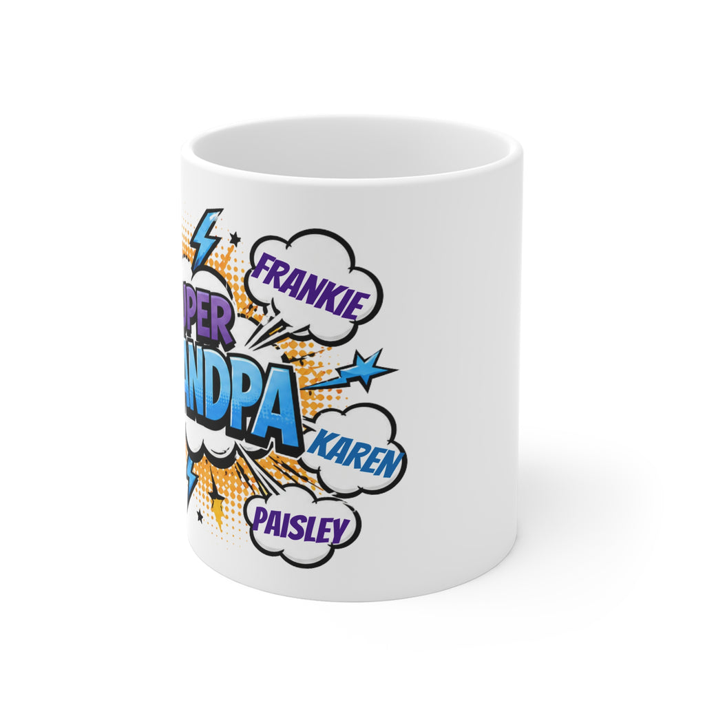 Super Grandpa Comic-Style Mug — Personalized Names Coffee Cup