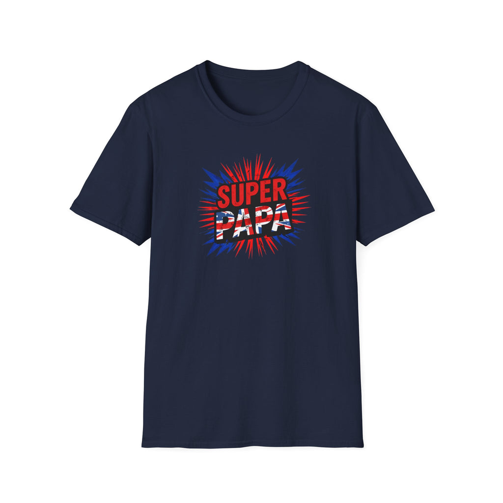 T-Shirt — "Super Papa" Union Jack/England themed Retro Comic Dad Shirt (Father's Day Gift)