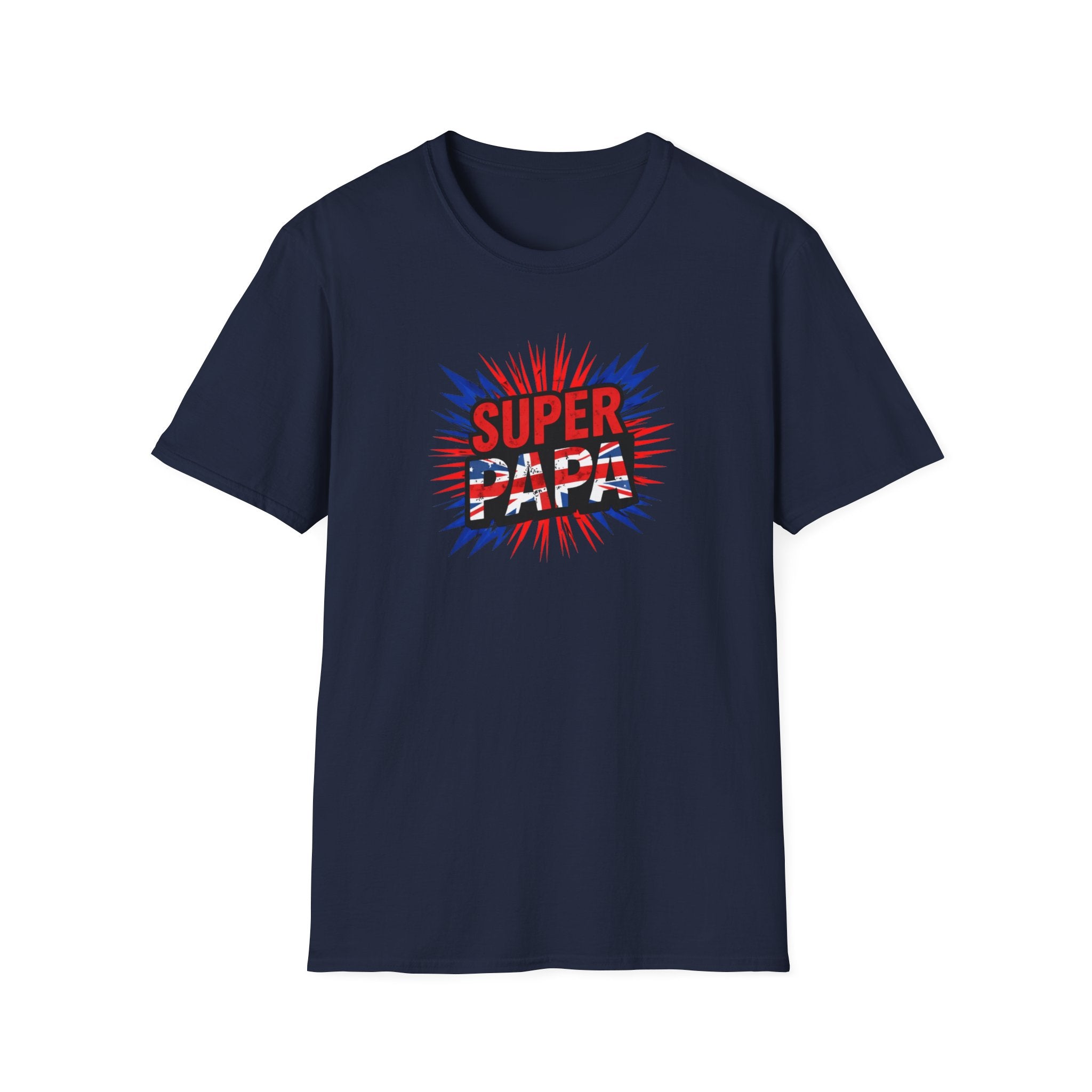 T-Shirt — "Super Papa" Union Jack/England themed Retro Comic Dad Shirt (Father's Day Gift)