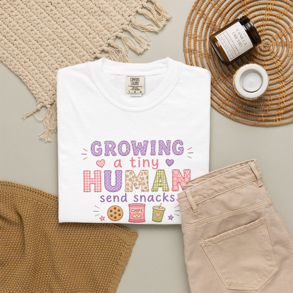 Growing a Tiny Human T-Shirt — "Growing a Tiny Human, Send Snacks" Maternity Tee