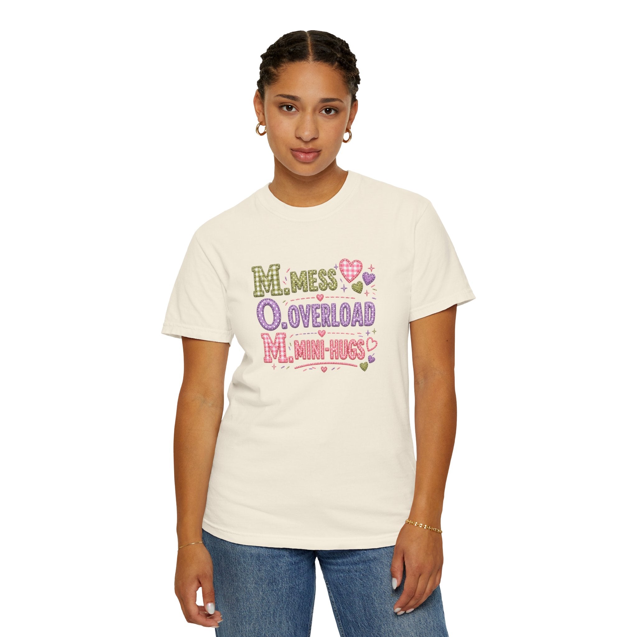 Mom Acronym Graphic T-Shirt — “M.O.M. Mess Overload Mini-Hugs” Cute Pastel Mothers Day Tee