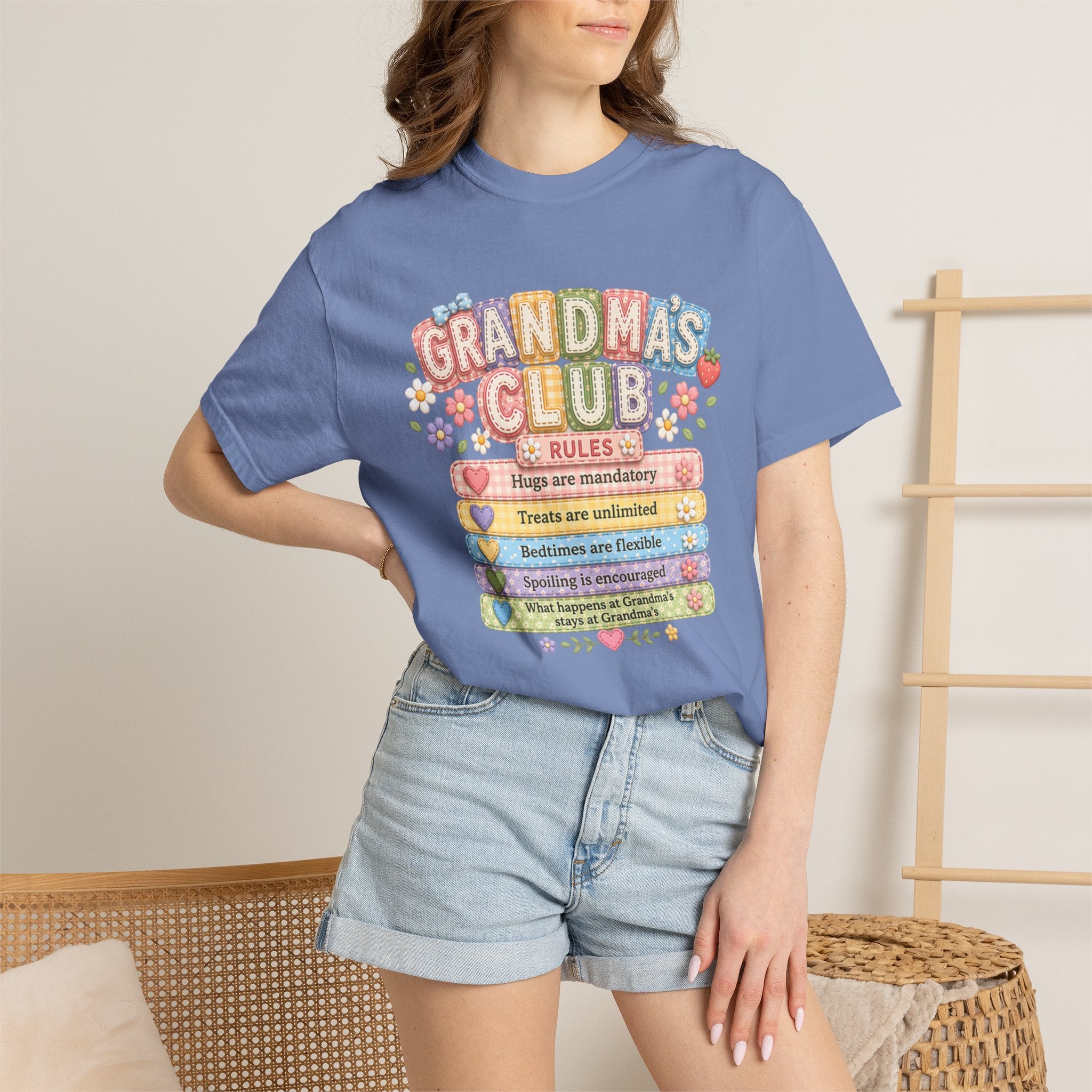 Grandma's Club T-Shirt — Cute Floral 'Grandma's Club' Rules Tee