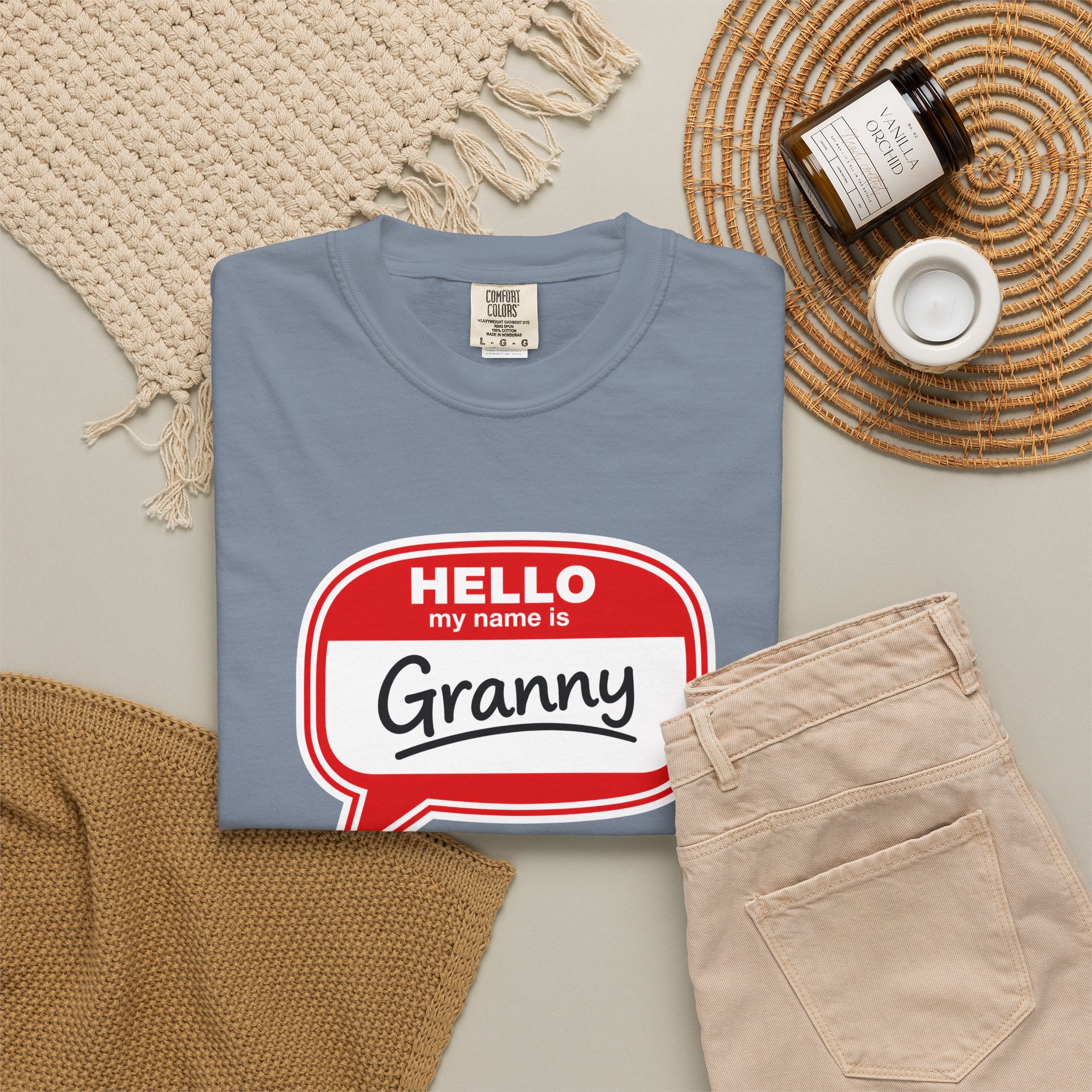 Hello My Name Is Granny T-Shirt - Funny Grandma Gift, Retro Name Badge Tee