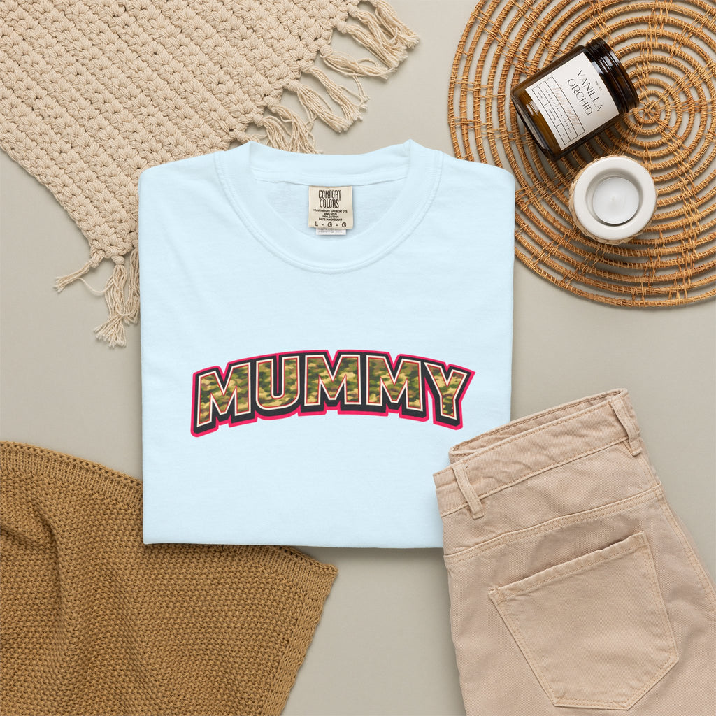 MUMMY Camo Script T-Shirt — Vintage Comic Style Mommy Tee
