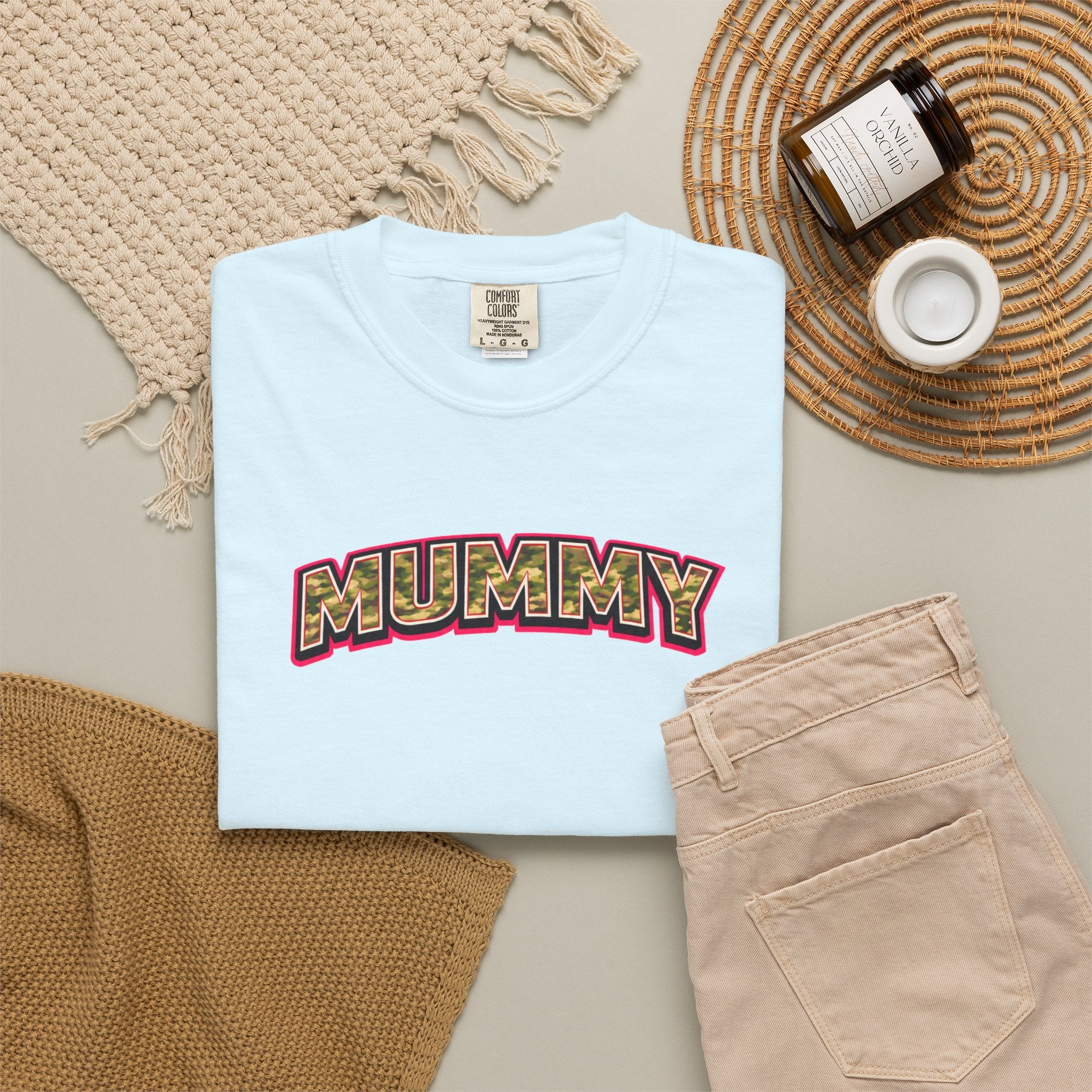 MUMMY Camo Script T-Shirt — Vintage Comic Style Mommy Tee