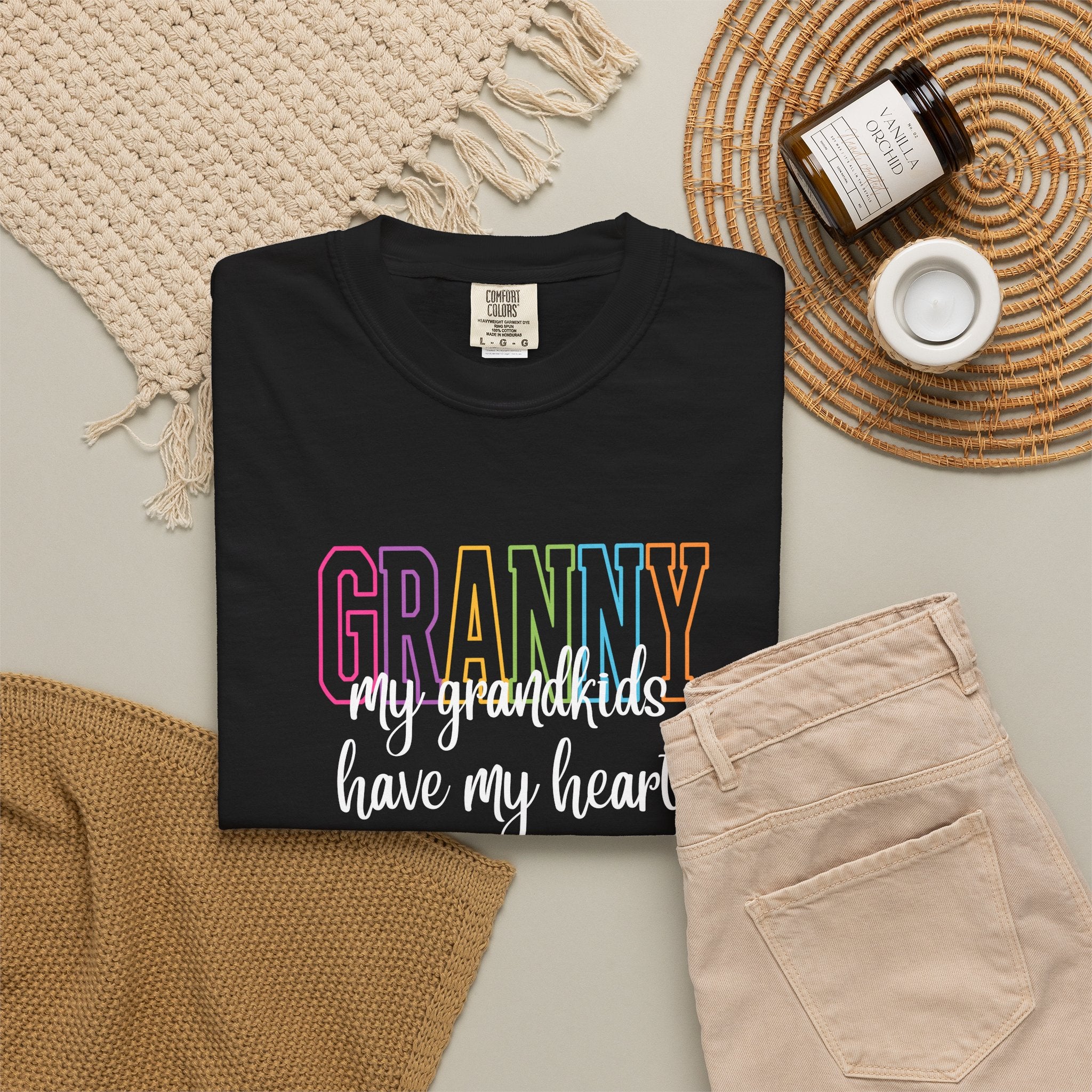 Grandma T-Shirt - "Grandma my grandkids have my heart" Soft Pastel Gift for Mothers & Grandparents