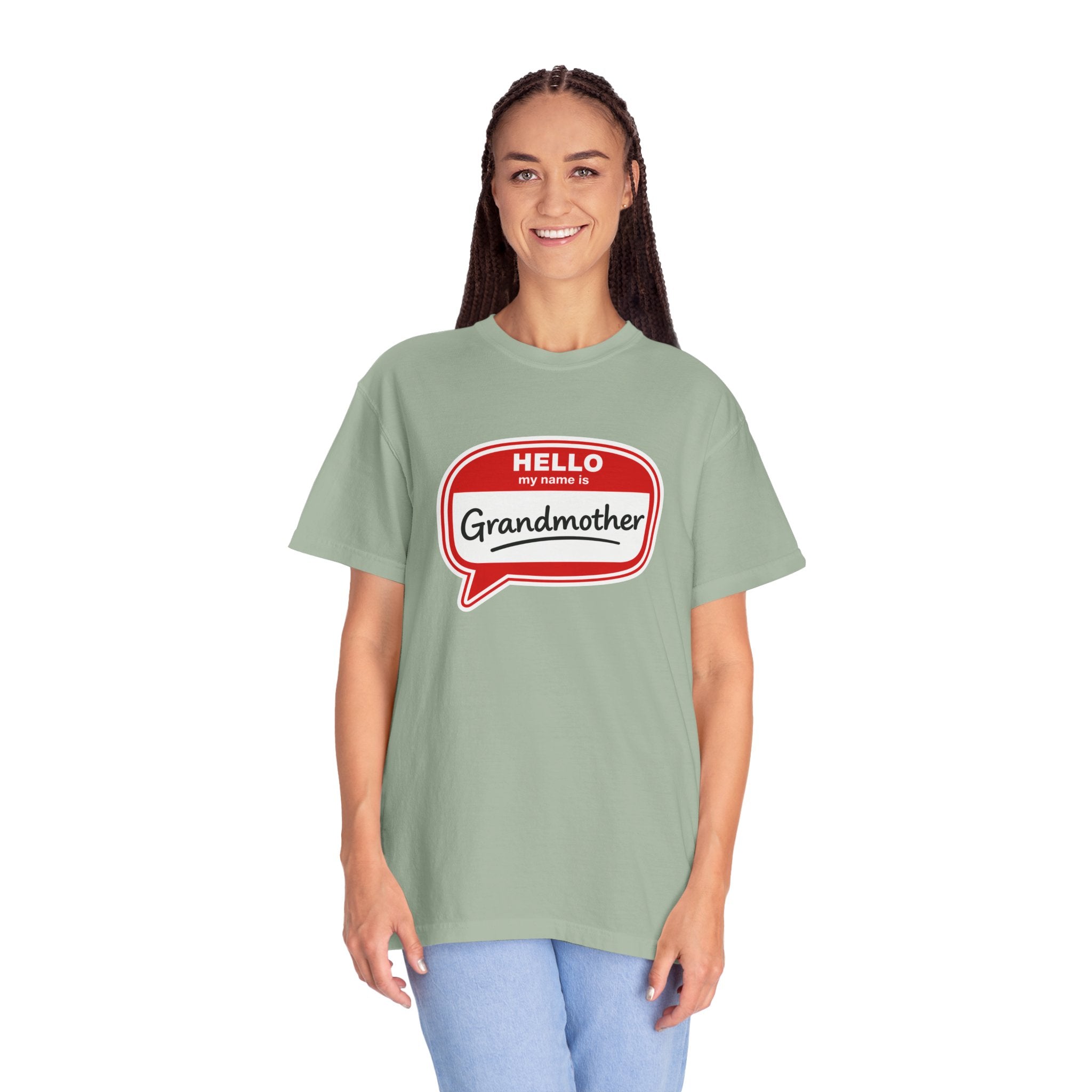 Hello My Name Is Grandmother T-Shirt - Retro Name Badge Tee for Moms & Grandmas