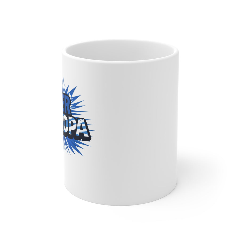 Super Grandpa Scotland Flag/Scottish themed Coffee Mug — Funny Blue Comic Burst 11oz Gift for Grandfather