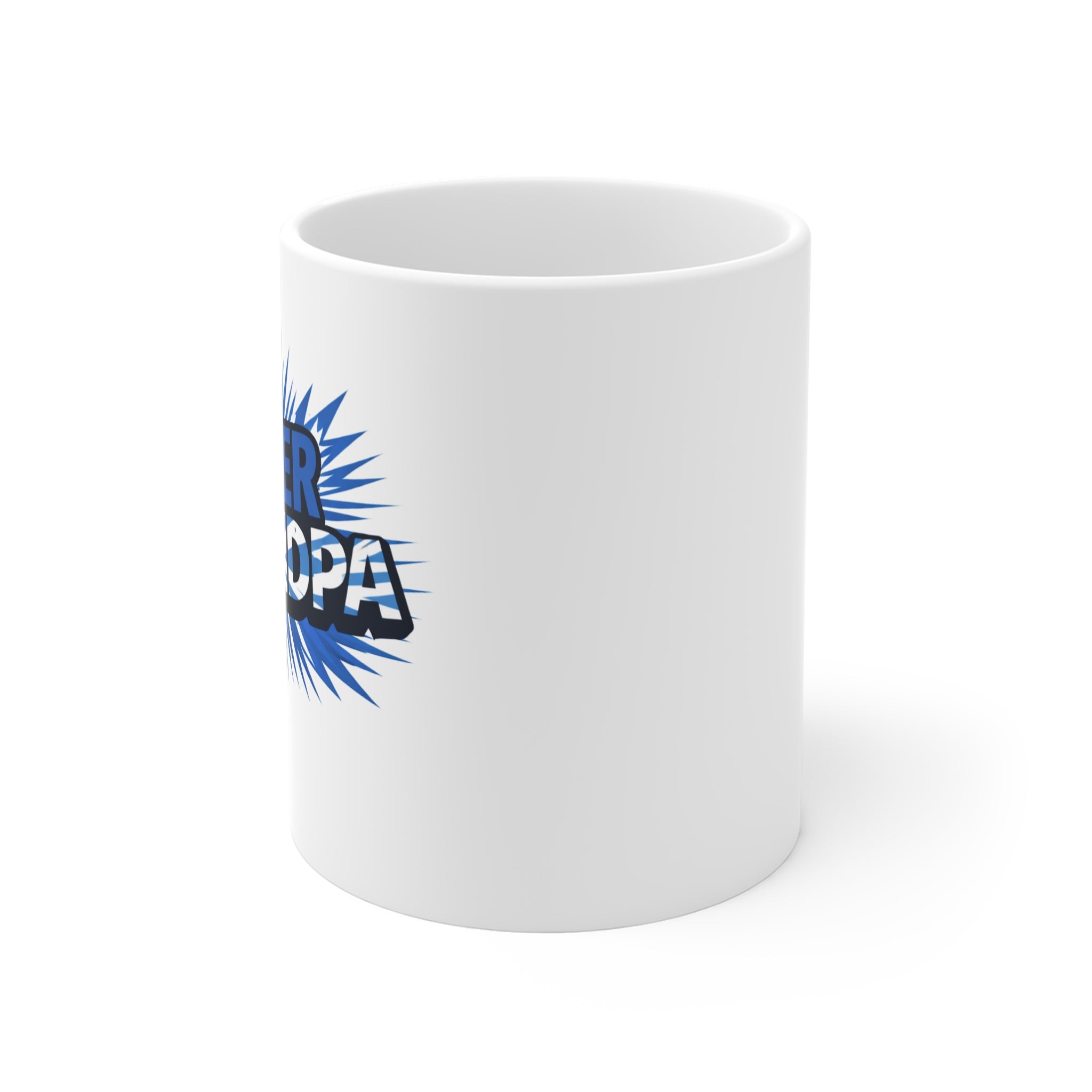 Super Grandpa Scotland Flag/Scottish themed Coffee Mug — Funny Blue Comic Burst 11oz Gift for Grandfather