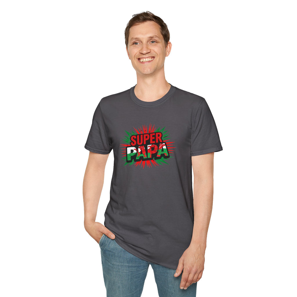 Super Papa Welsh Flag/ Wales themed Graphic T-Shirt — Father’s Day Comic-Style Dad Shirt