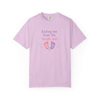 Pregnancy T-Shirt "Kicking Me From the Inside Out" — Cute Baby Footprint Maternity Tee