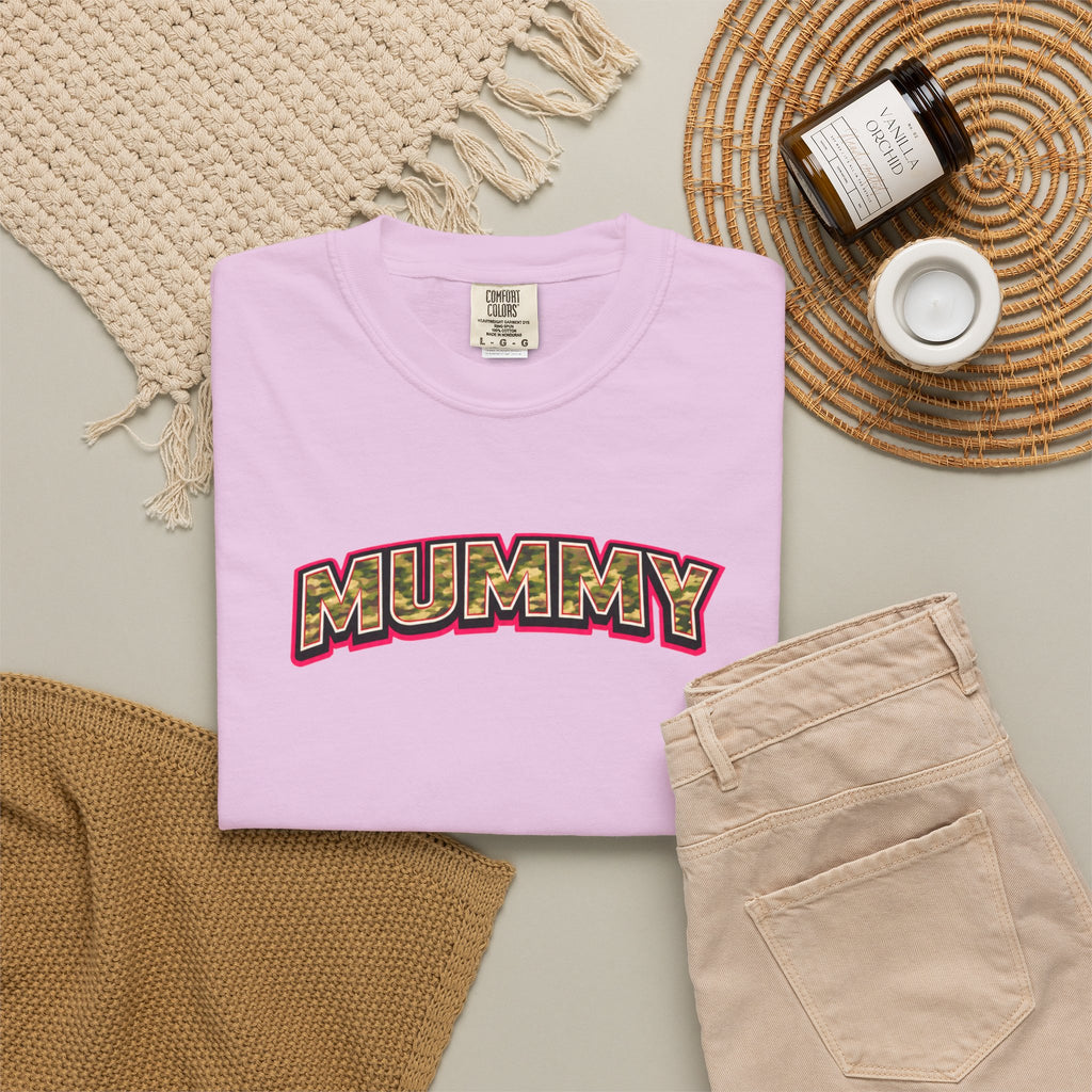 MUMMY Camo Script T-Shirt — Vintage Comic Style Mommy Tee