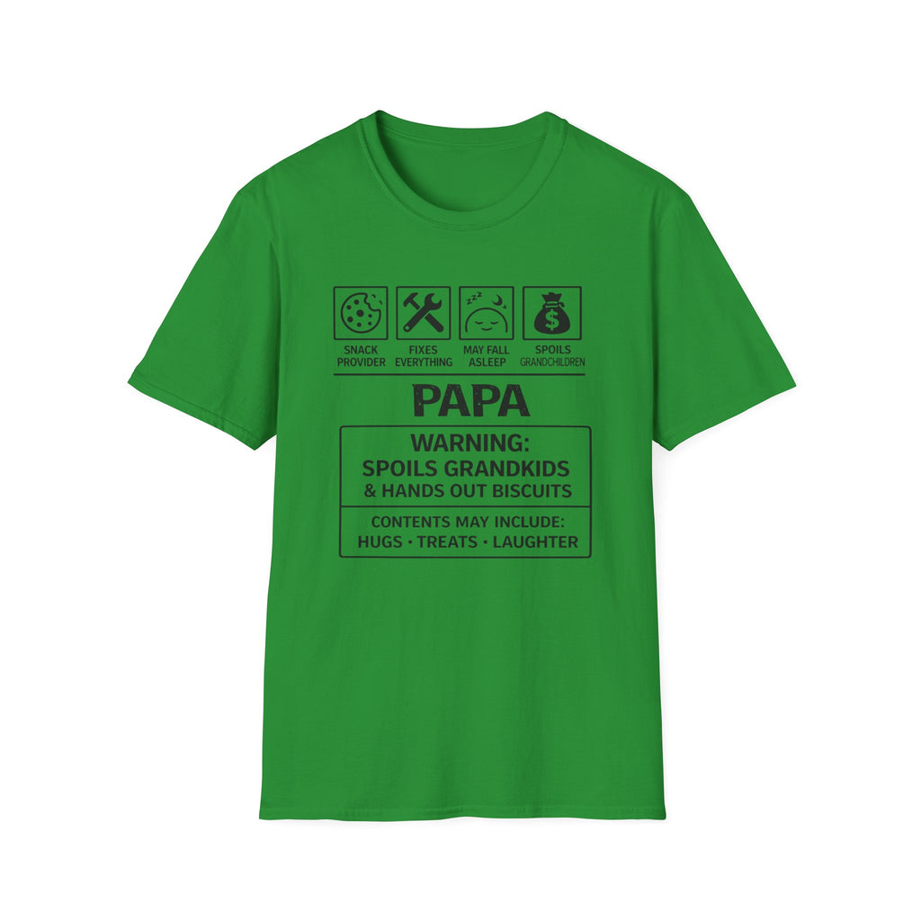 Papa Warning T-Shirt — Funny Grandpa Gift, 'Spoils Grandkids & Hands Out Biscuits' Tee