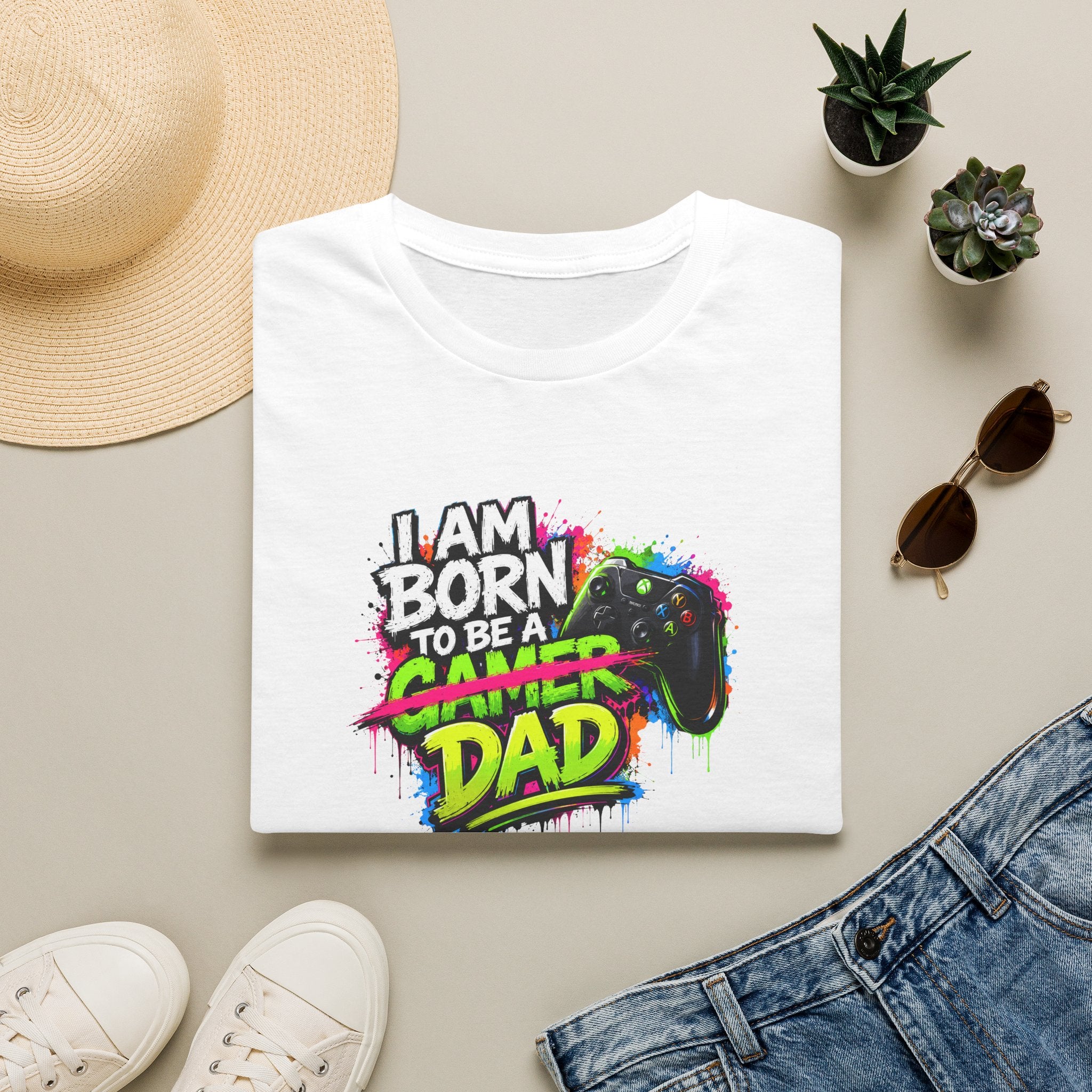 "I Am Born To Be A Gamer Dad" Neon T‑Shirt