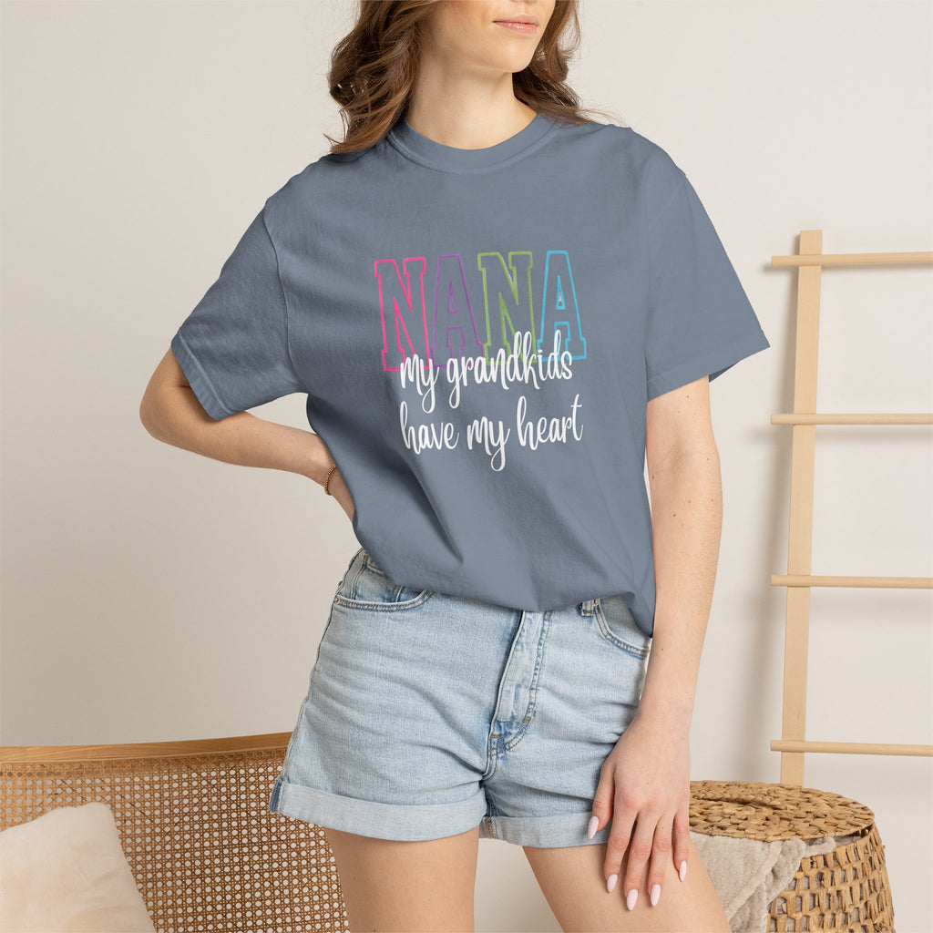 Nana Pastel Rainbow Tee — 'NANA' Floral Outline Grandma T-Shirt