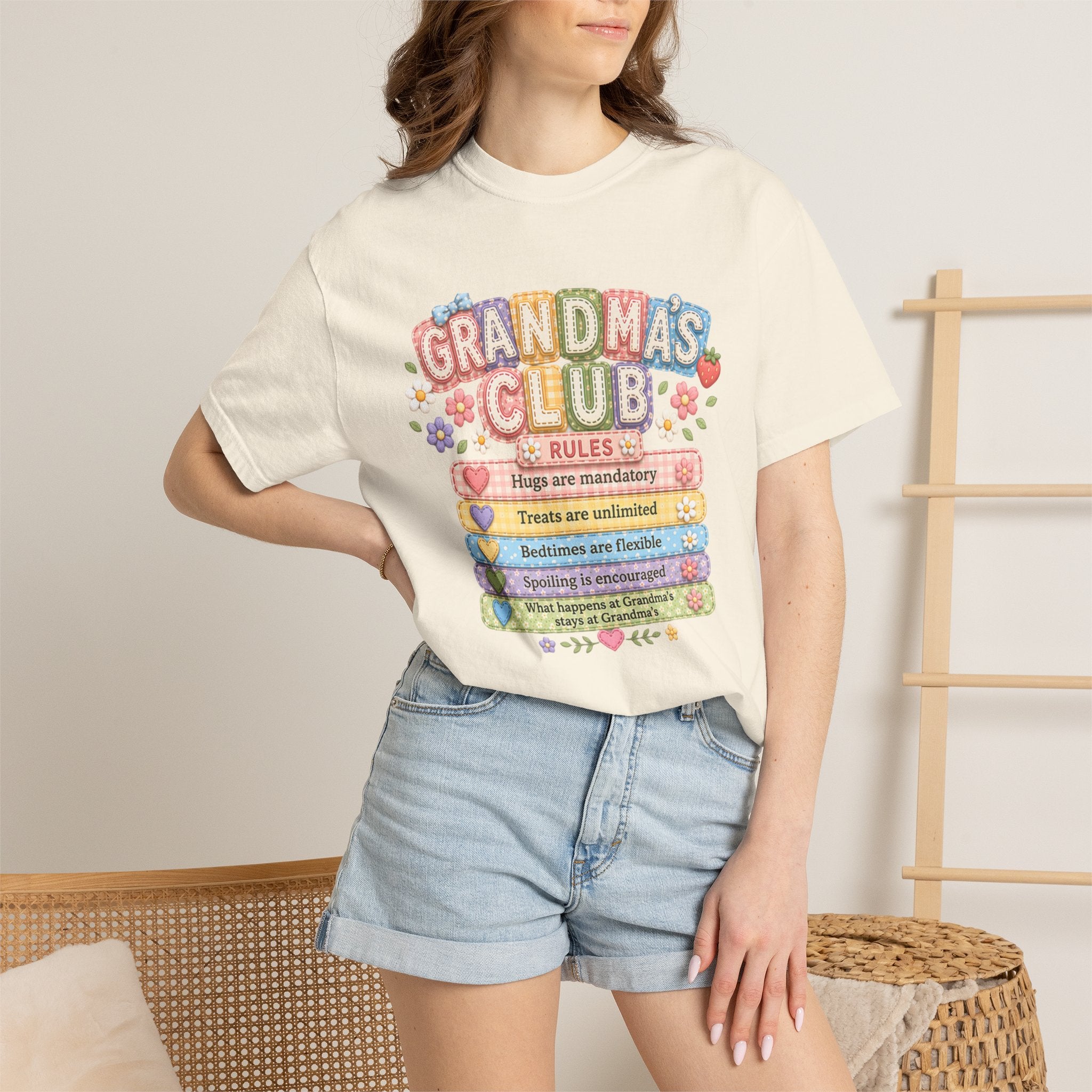 Grandma's Club T-Shirt — Cute Floral 'Grandma's Club' Rules Tee