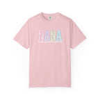 Nana Pastel Patchwork Tee — Soft White "NANA" Graphic T-Shirt for Grandmothers