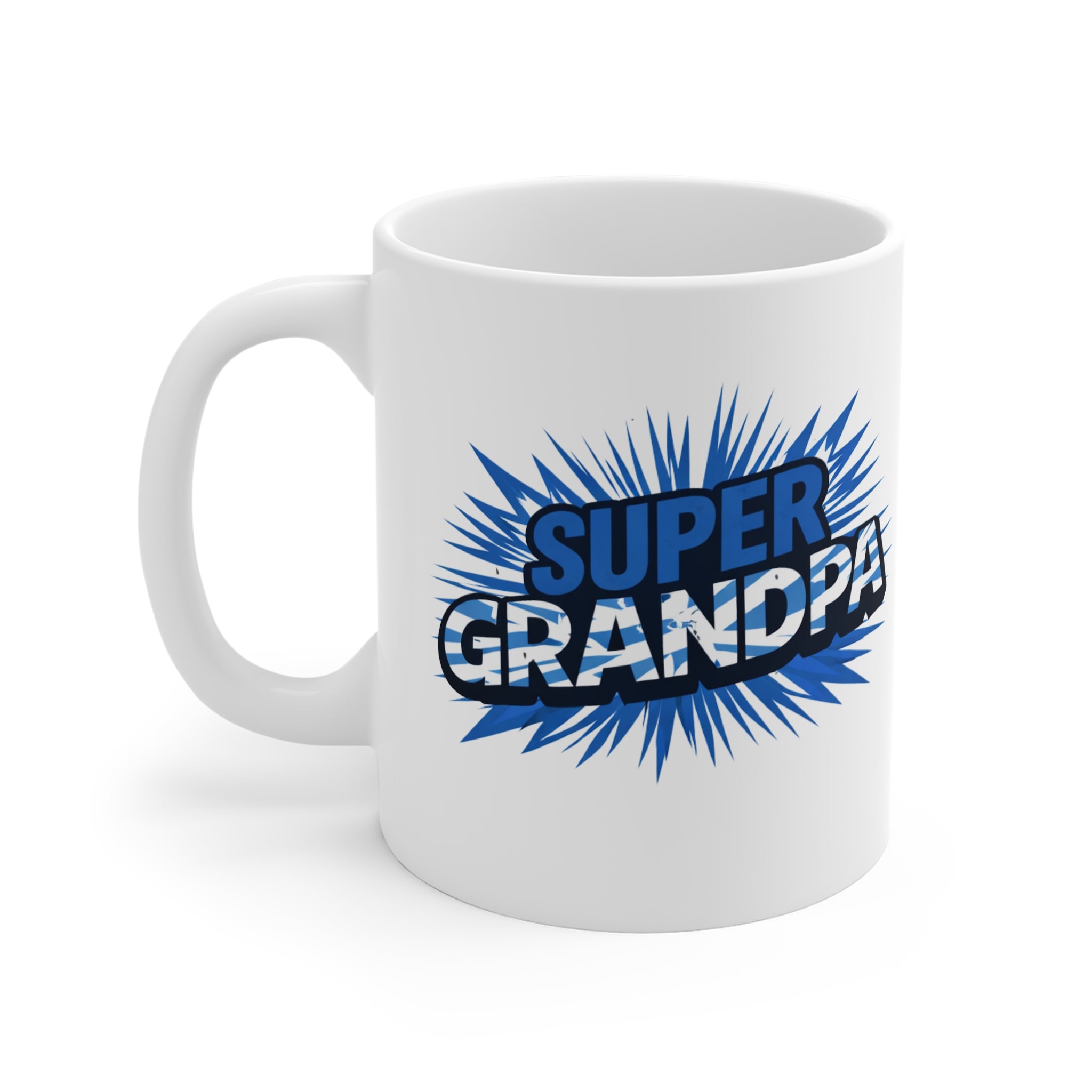 Super Grandpa Scotland Flag/Scottish themed Coffee Mug — Funny Blue Comic Burst 11oz Gift for Grandfather