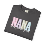 Nana Pastel Patchwork Tee — Soft White "NANA" Graphic T-Shirt for Grandmothers