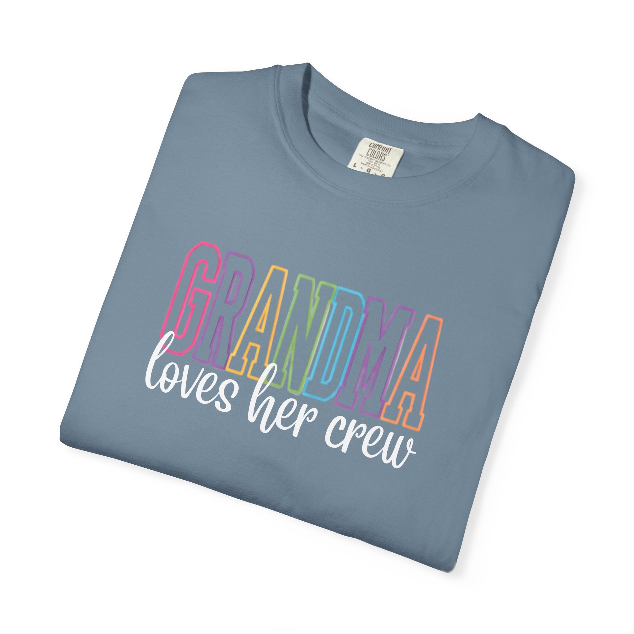 Grandma Loves Her Crew T-Shirt — Pastel Rainbow Grandma Gift