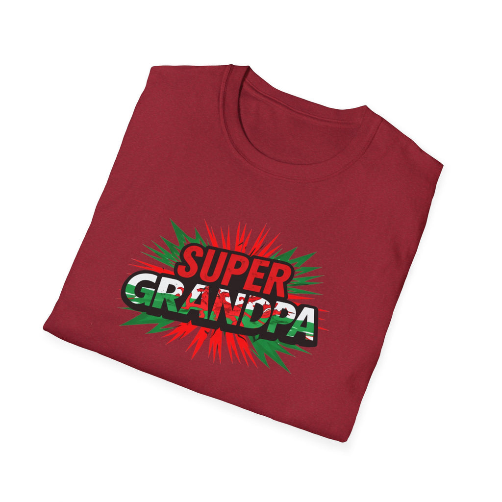 Super Grandpa Welsh Flag/ Wales themed T-Shirt – Retro Comic Gift Tee for Grandfather | Father’s Day & Birthday Present