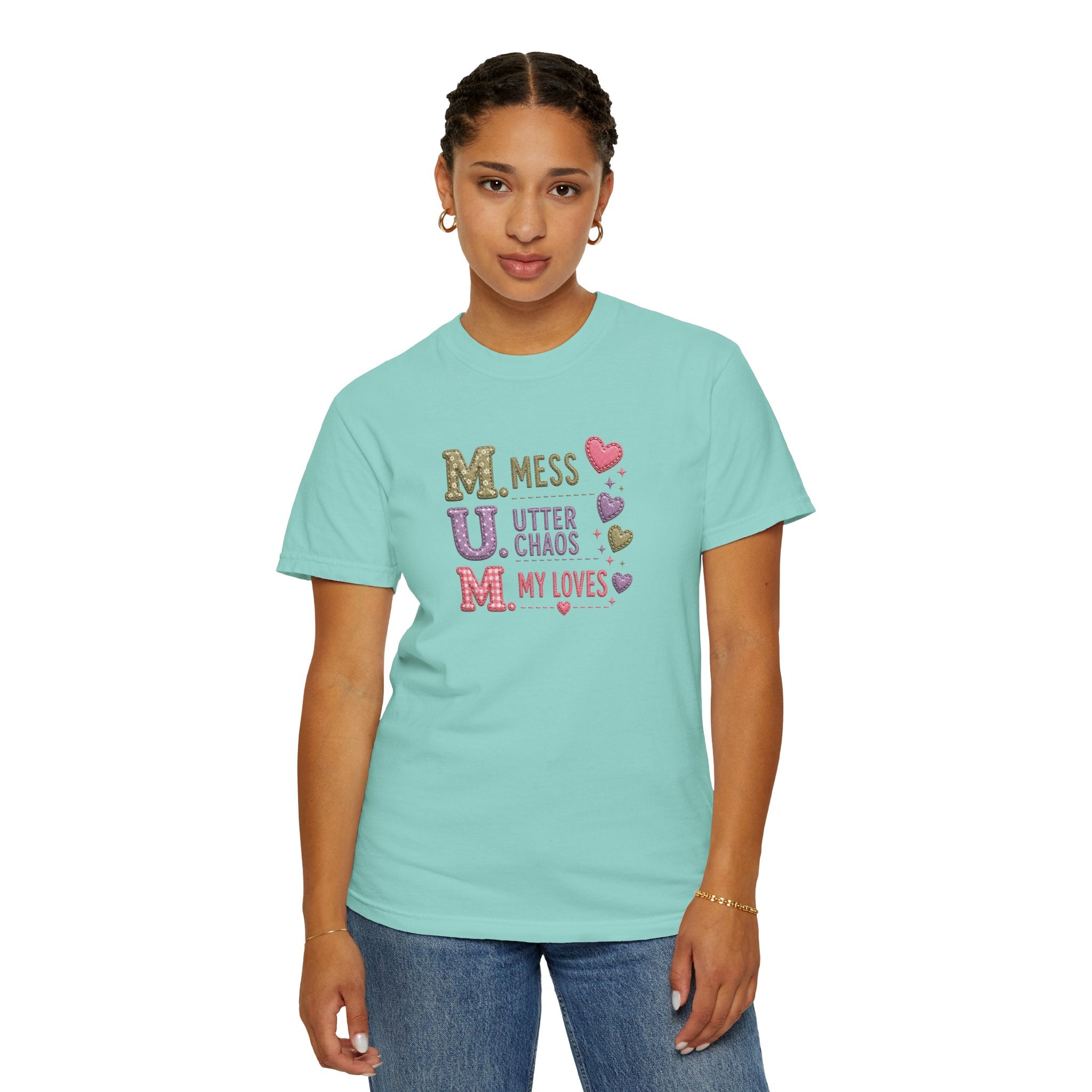 MUM Acronym Heart Graphic T-Shirt — "Mess Utter Chaos My Loves" Mother's Day Tee
