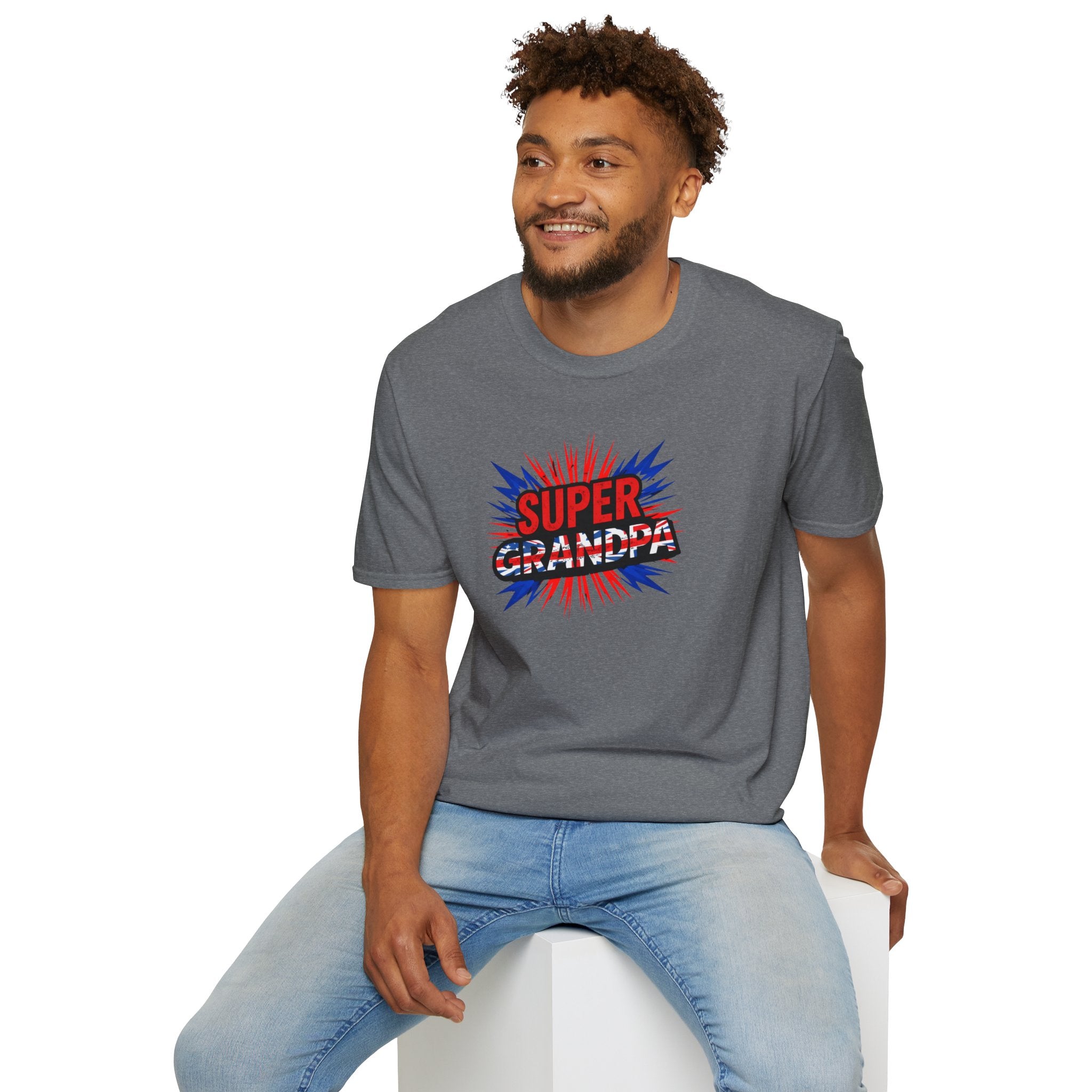 Super Grandpa T-Shirt Union Jack/England themed – Retro Comic Style Father’s Day Gift for Grandfathers