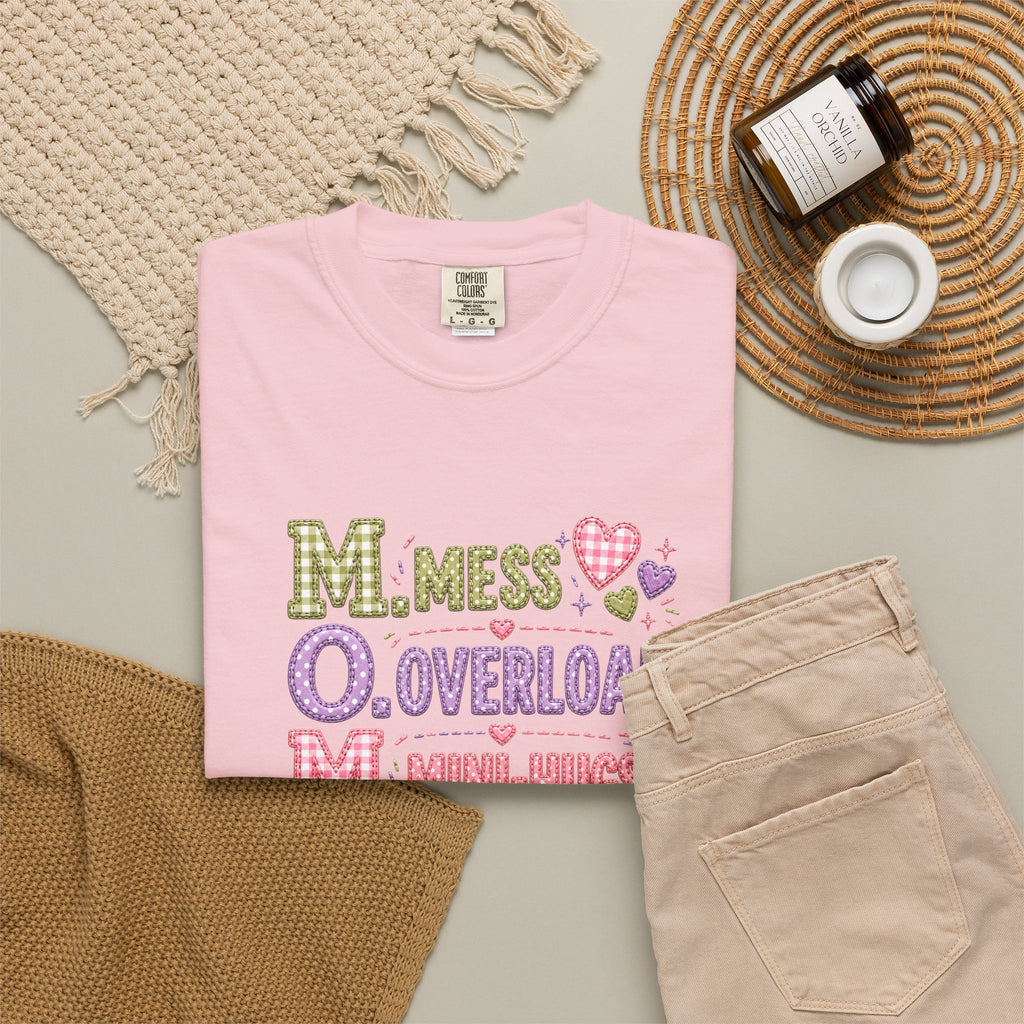 Mom Acronym Graphic T-Shirt — “M.O.M. Mess Overload Mini-Hugs” Cute Pastel Mothers Day Tee