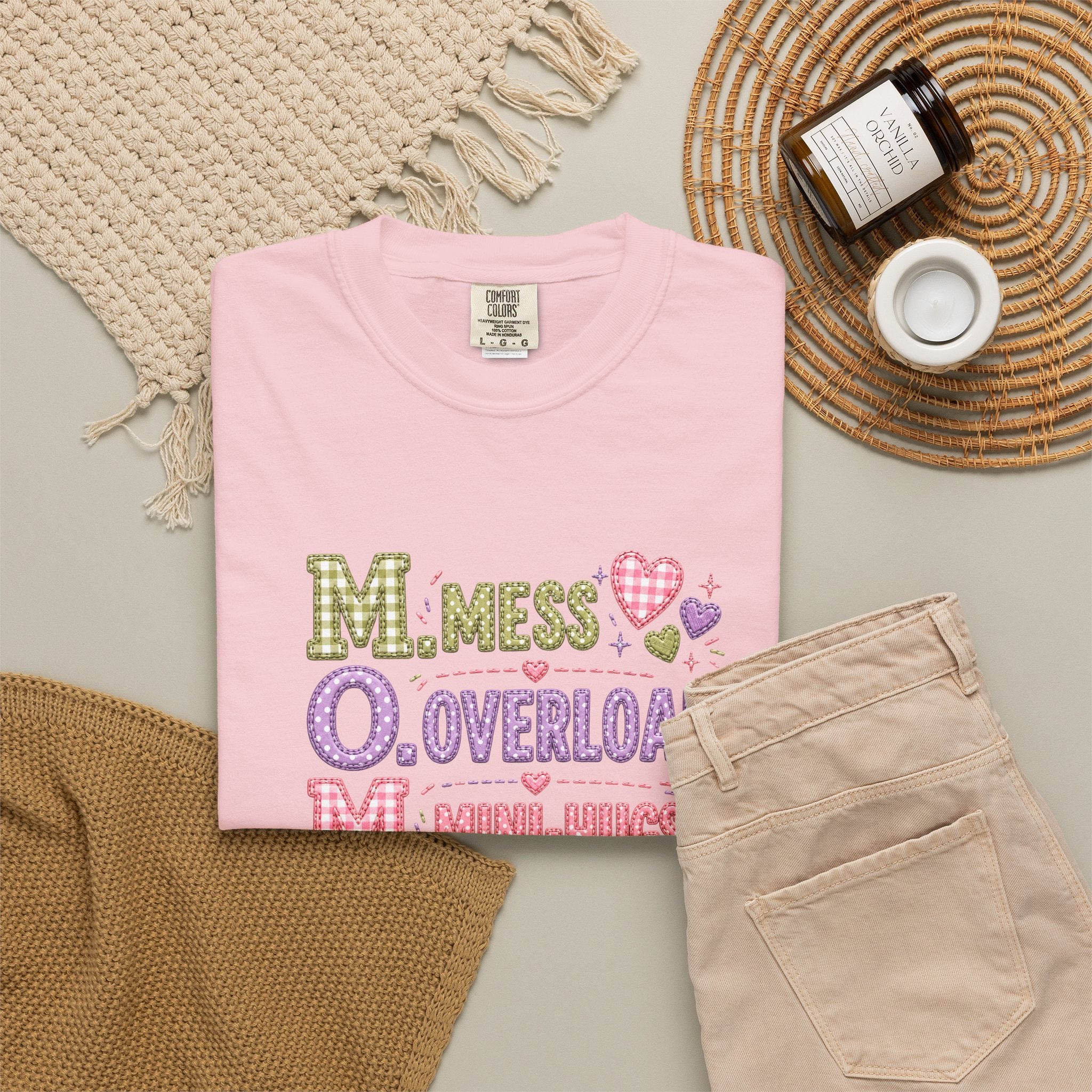 Mom Acronym Graphic T-Shirt — “M.O.M. Mess Overload Mini-Hugs” Cute Pastel Mothers Day Tee