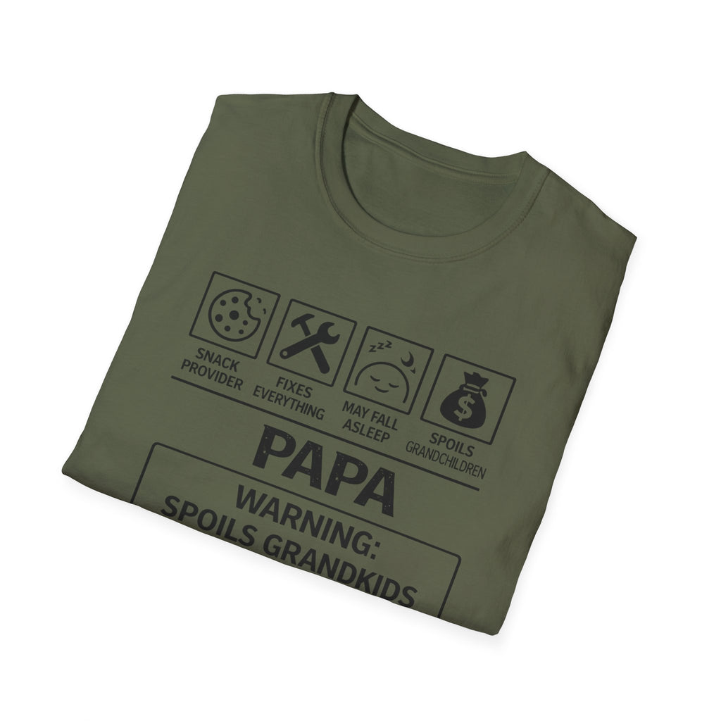 Papa Warning T-Shirt — Funny Grandpa Gift, 'Spoils Grandkids & Hands Out Biscuits' Tee