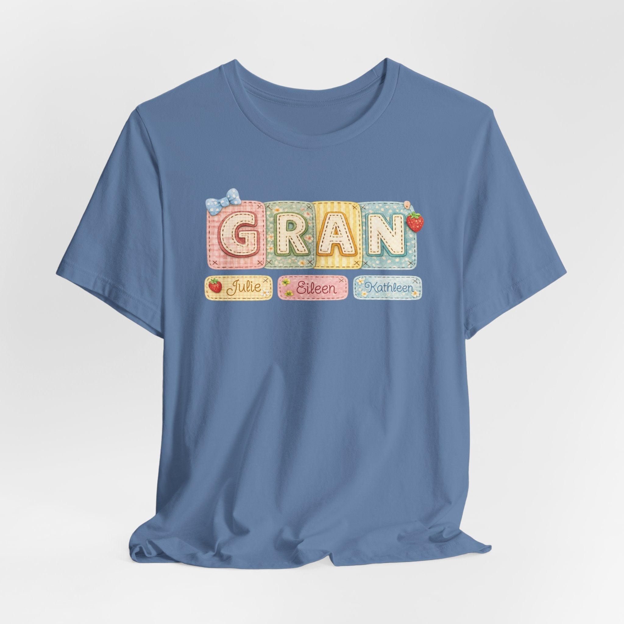 Gran Retro Patch Tee — Personalized 'Gran' Name Blocks Short Sleeve Shirt