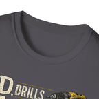 Drills and Damage Dad T-Shirt – Funny Father’s Day Tool Lover Tee