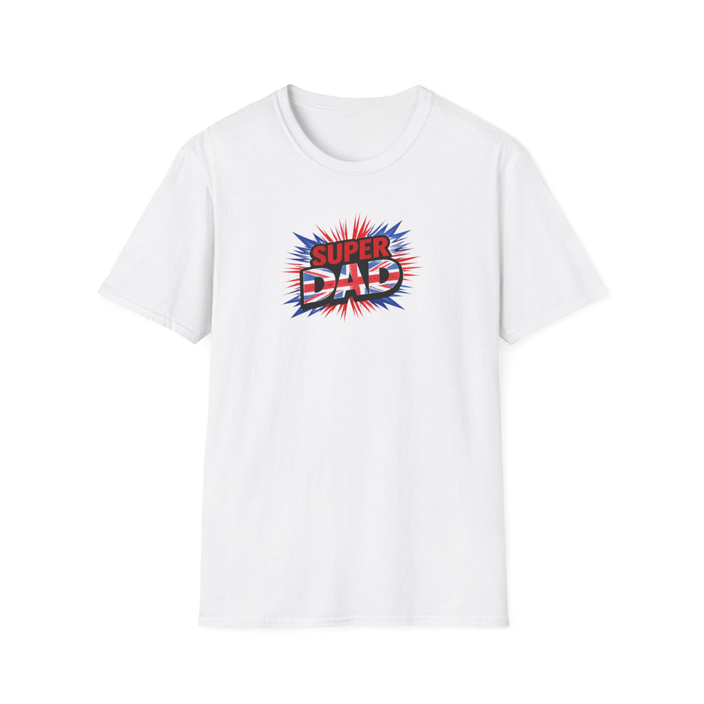Super Dad T-Shirt – Union Jack Flag pattern Retro Comic Father’s Day Tee