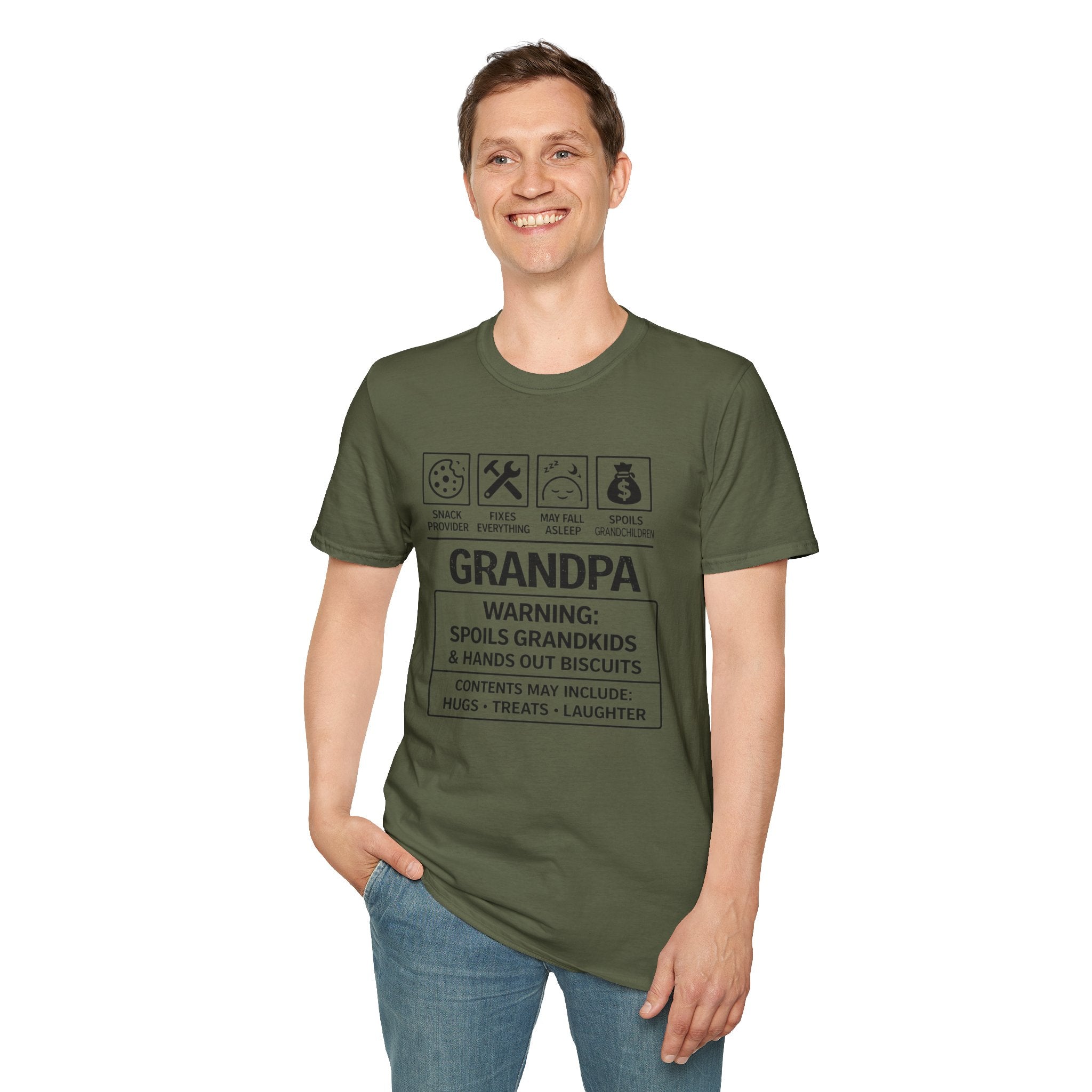 Grandpa Warning T-Shirt — "Spoils Grandkids & Hands Out Biscuits" Funny Grandpa Gift