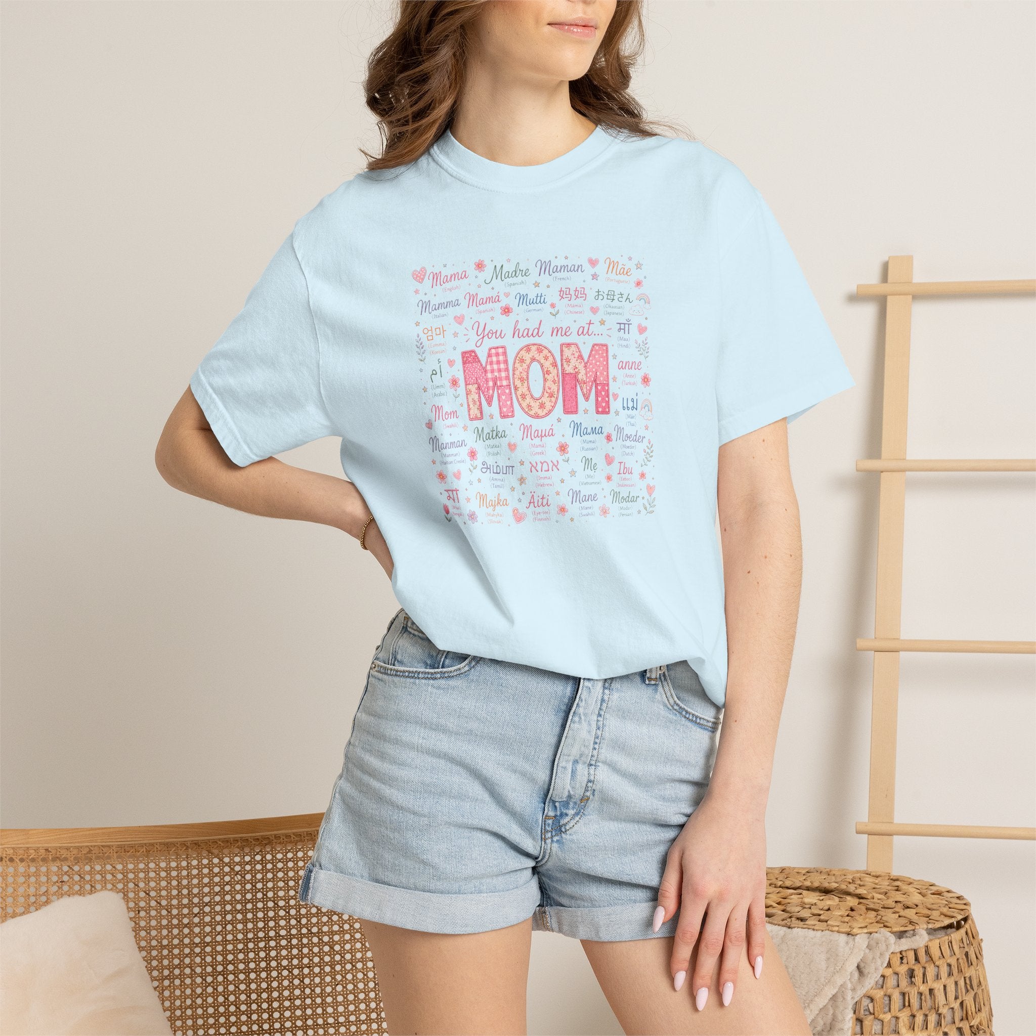 Mom Hearts Graphic T-Shirt — Cute Pink 'You had me at MOM' Mother's Day Tee