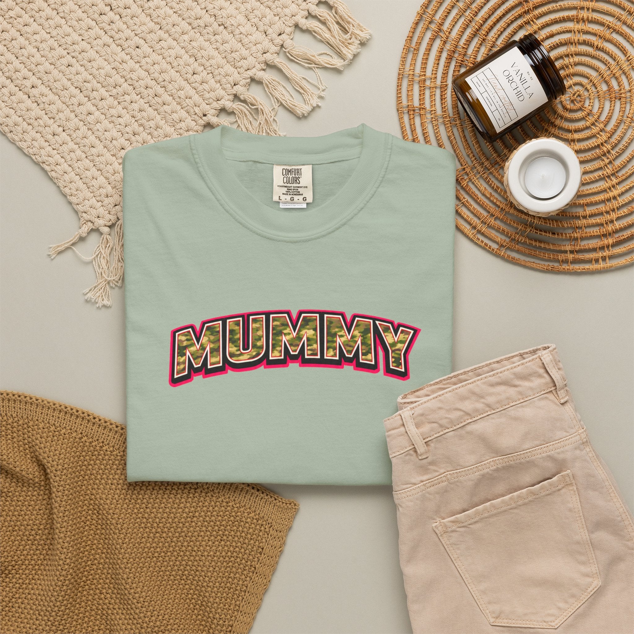MUMMY Camo Script T-Shirt — Vintage Comic Style Mommy Tee