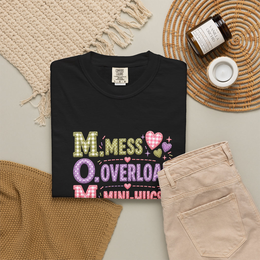 Mom Acronym Graphic T-Shirt — “M.O.M. Mess Overload Mini-Hugs” Cute Pastel Mothers Day Tee