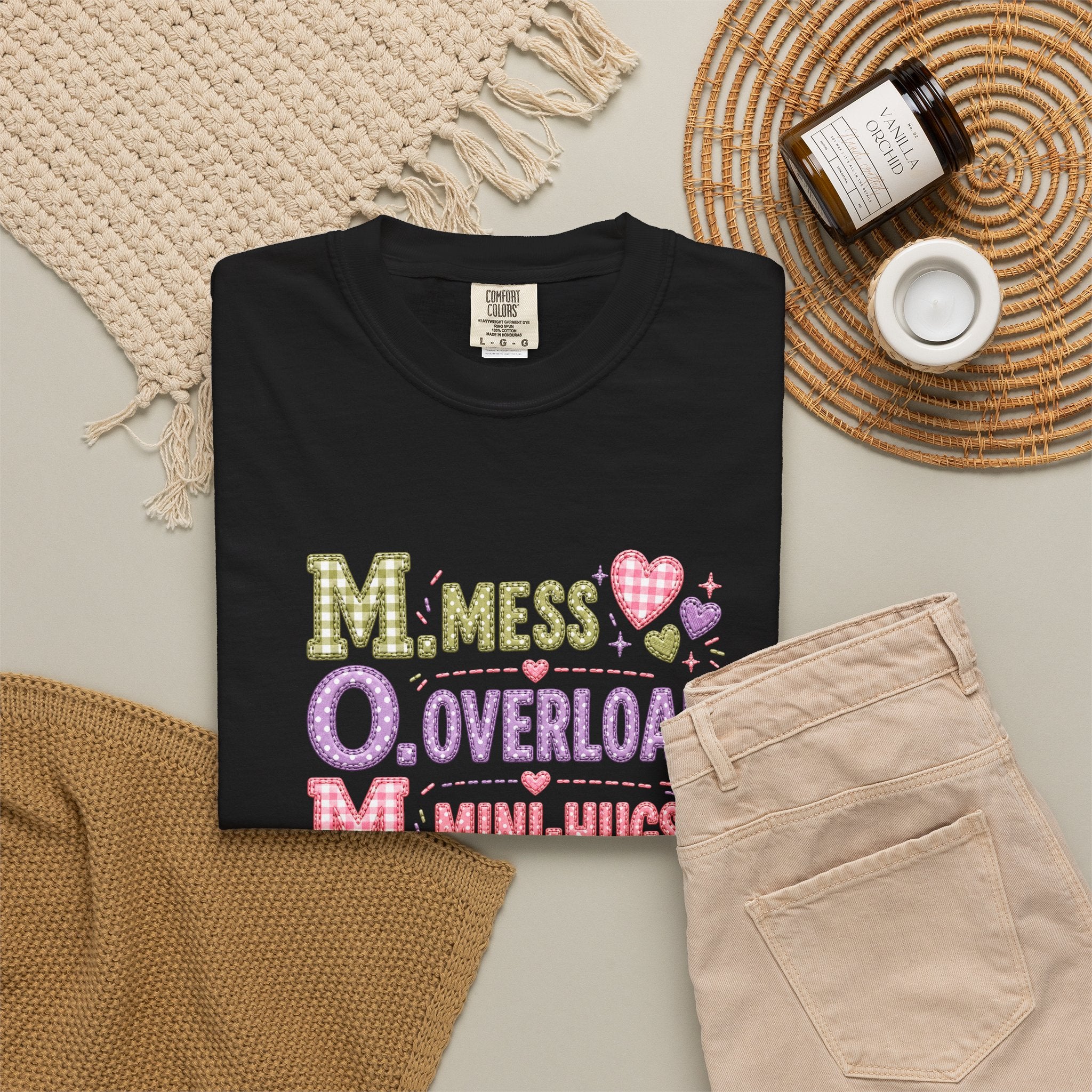 Mom Acronym Graphic T-Shirt — “M.O.M. Mess Overload Mini-Hugs” Cute Pastel Mothers Day Tee