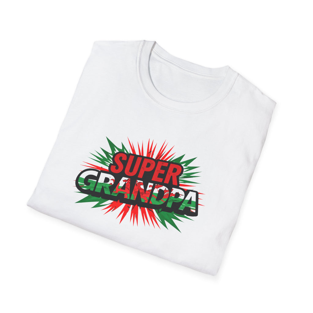 Super Grandpa Welsh Flag/ Wales themed T-Shirt – Retro Comic Gift Tee for Grandfather | Father’s Day & Birthday Present