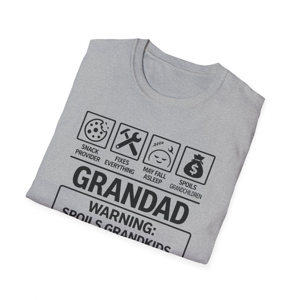 Grandad Warning T-Shirt — 'Warning: Spoils Grandkids & Hands Out Biscuits' Funny Grandpa Shirt