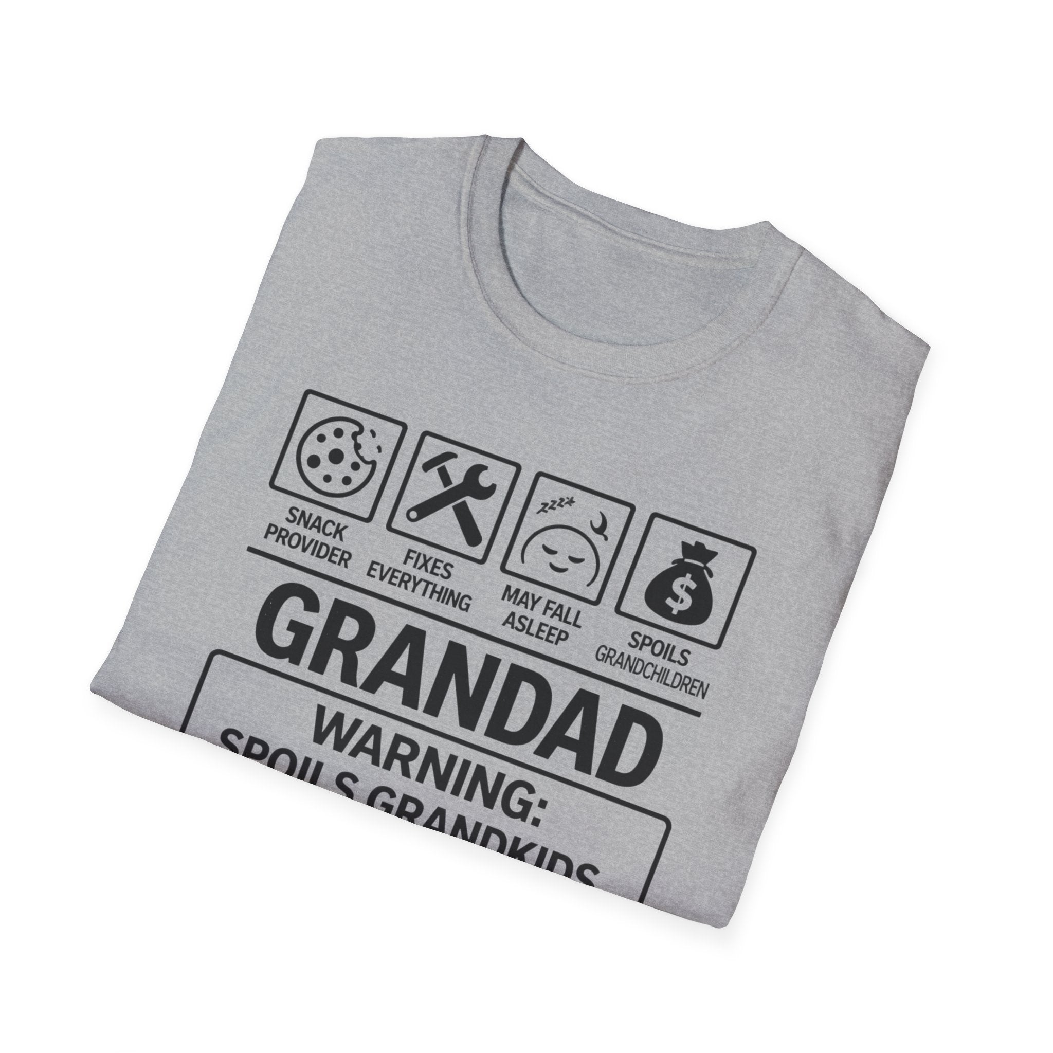 Grandad Warning T-Shirt — 'Warning: Spoils Grandkids & Hands Out Biscuits' Funny Grandpa Shirt