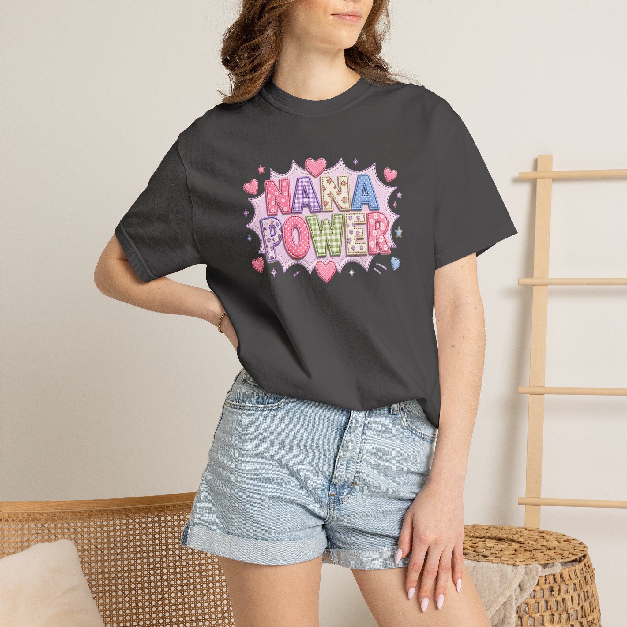Nana Power T-Shirt — Playful Retro Heart Graphic for Grandmother Gifts