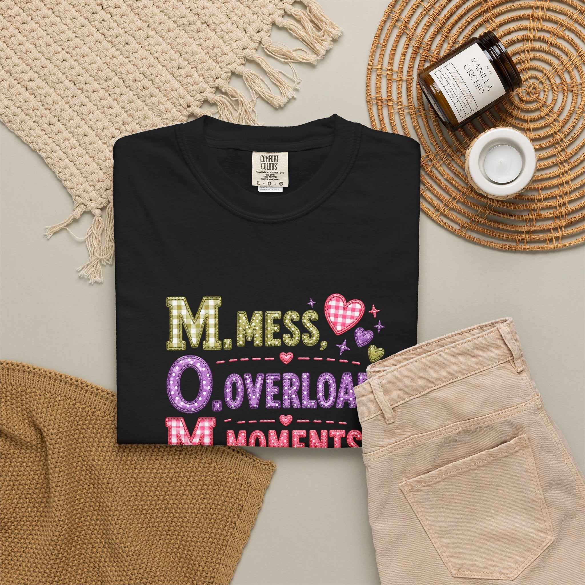 T-Shirt — 'M.O.M.: Mess, Overload, Moments' Playful Mother's Day Graphic Tee