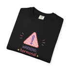 T-Shirt — "Warning: Hormonal" Cute Pink Gingham Alert Graphic