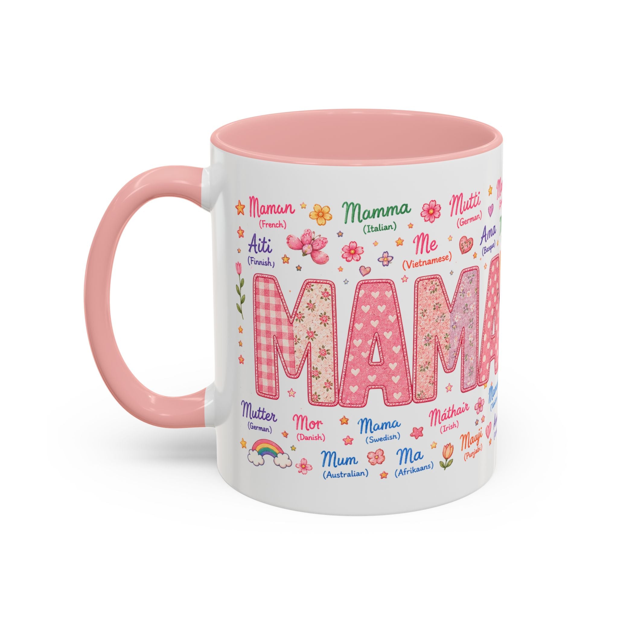 "MAMA" Multilingual Accent Coffee Mug — Pink Inside (11/15oz)