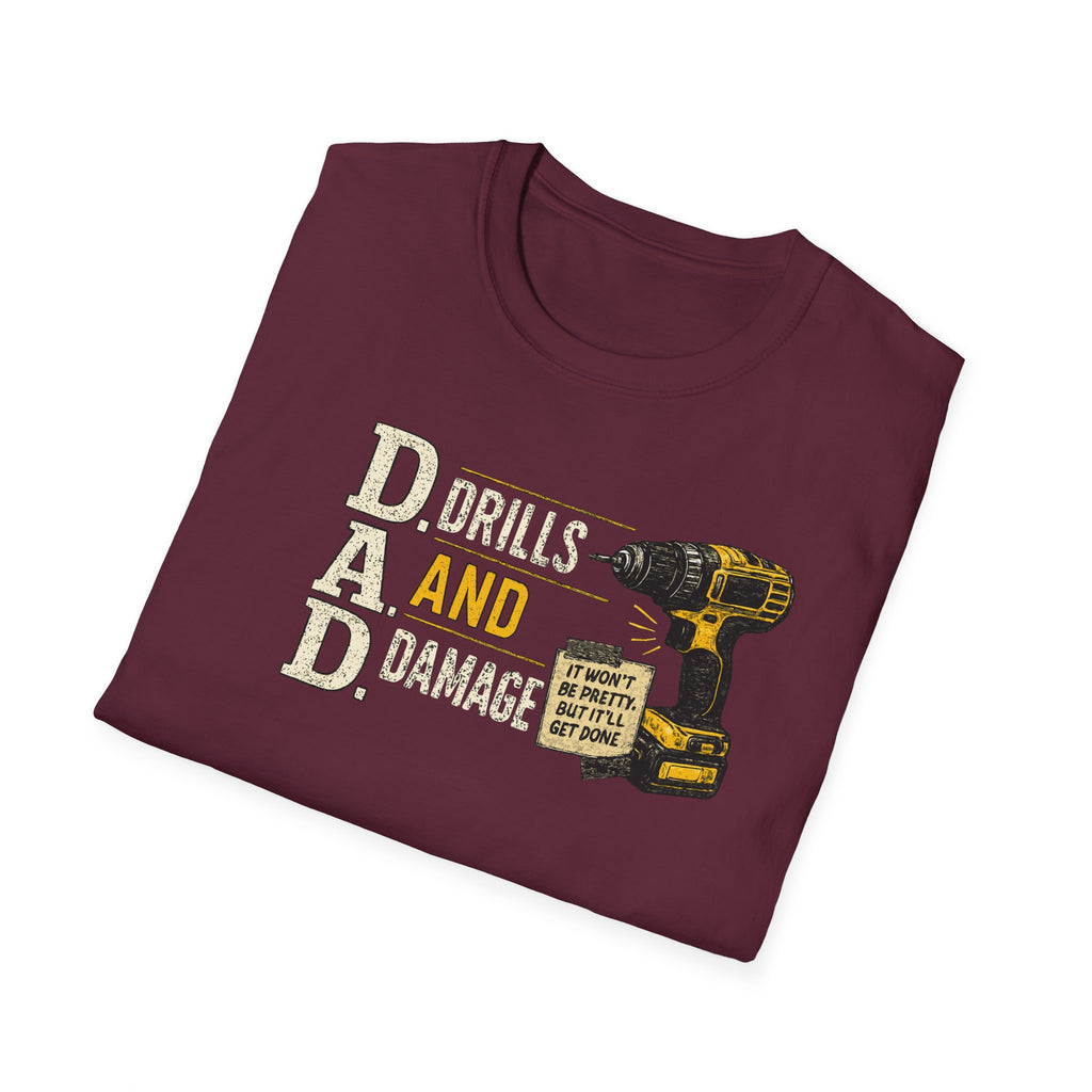 Drills and Damage Dad T-Shirt – Funny Father’s Day Tool Lover Tee
